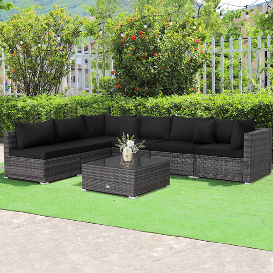 7 Pieces Patio Rattan Furniture Set Sectional Sofa Garden Cushion, Black Outdoor Sectionals Black at Gallery Canada