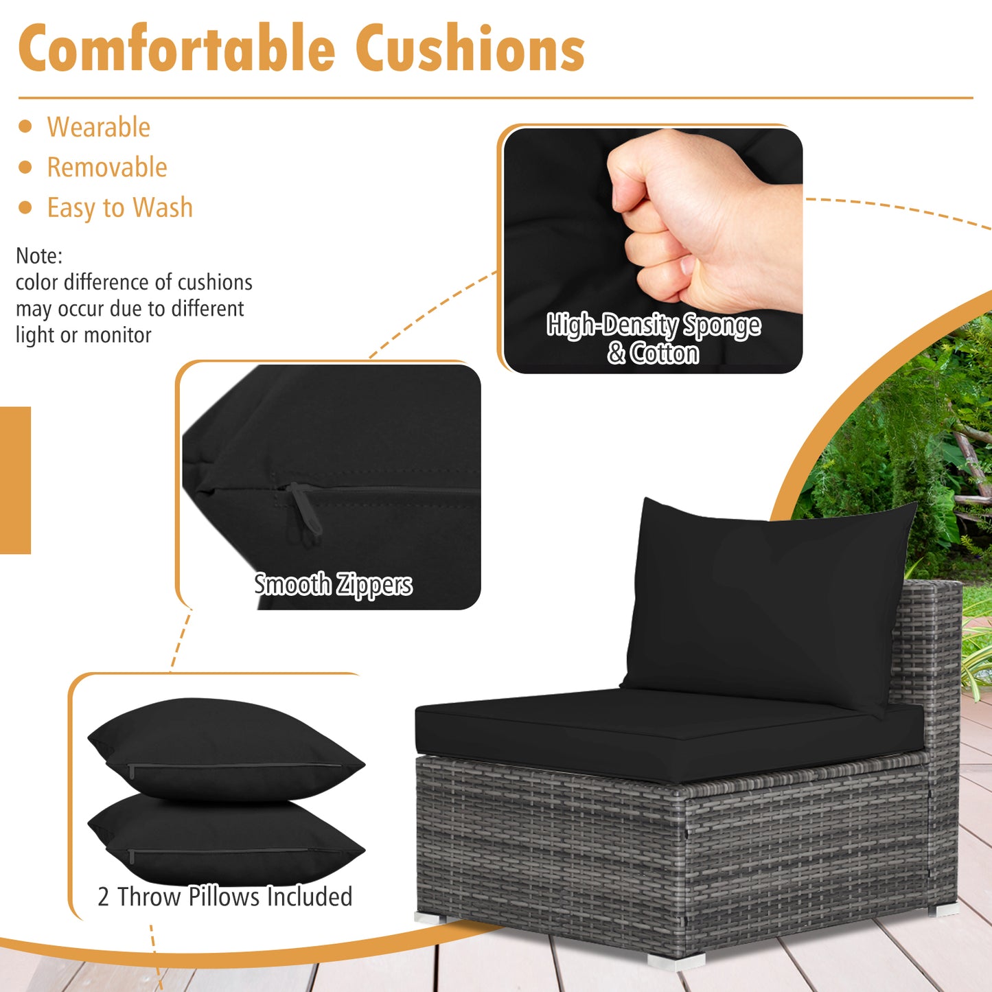 7 Pieces Patio Rattan Furniture Set Sectional Sofa Garden Cushion, Black Outdoor Sectionals at Gallery Canada