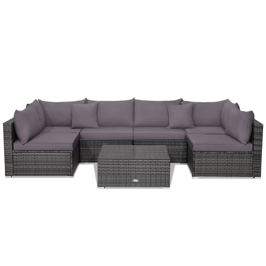 7 Pieces Patio Rattan Furniture Set Sectional Sofa Garden Cushion, Gray at Gallery Canada