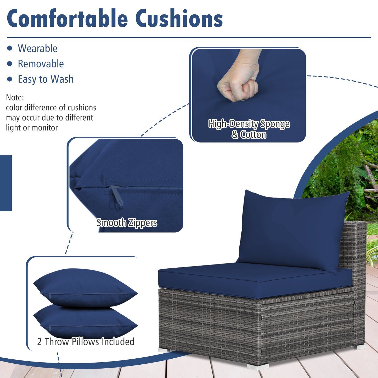 7-Piece Patio Rattan Furniture Set, Sectional Sofa, Navy Outdoor Sectionals at Gallery Canada