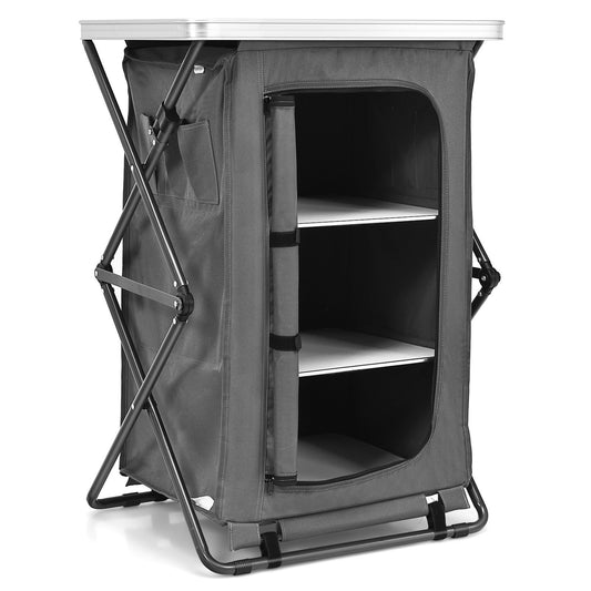Folding Pop-Up Cupboard Compact Camping Storage Cabinet with Bag-M, Gray