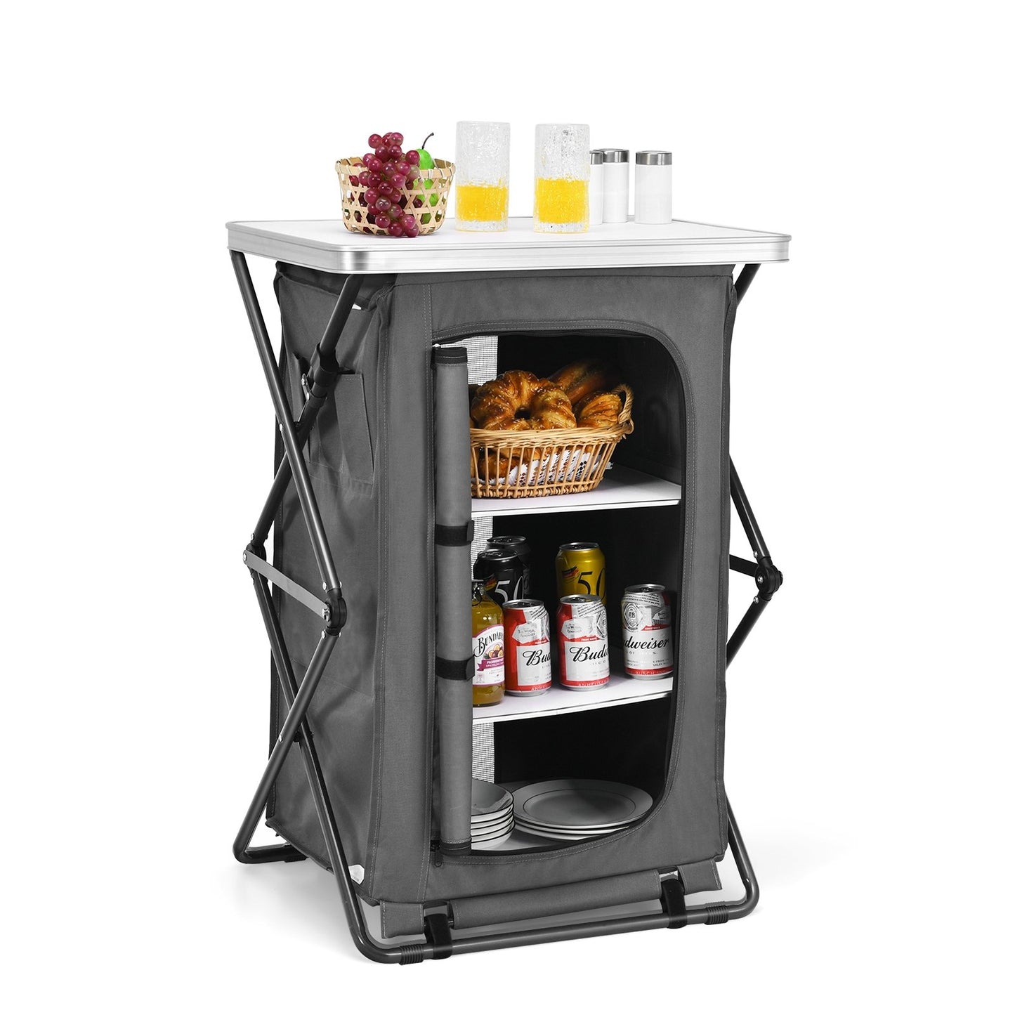 Folding Pop-Up Cupboard Compact Camping Storage Cabinet with Bag-M, Gray at Gallery Canada
