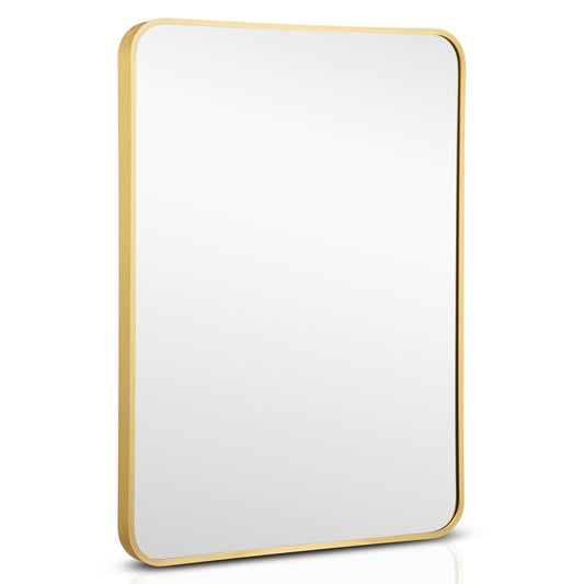 Metal Framed Bathroom Mirror with Rounded Corners, Golden