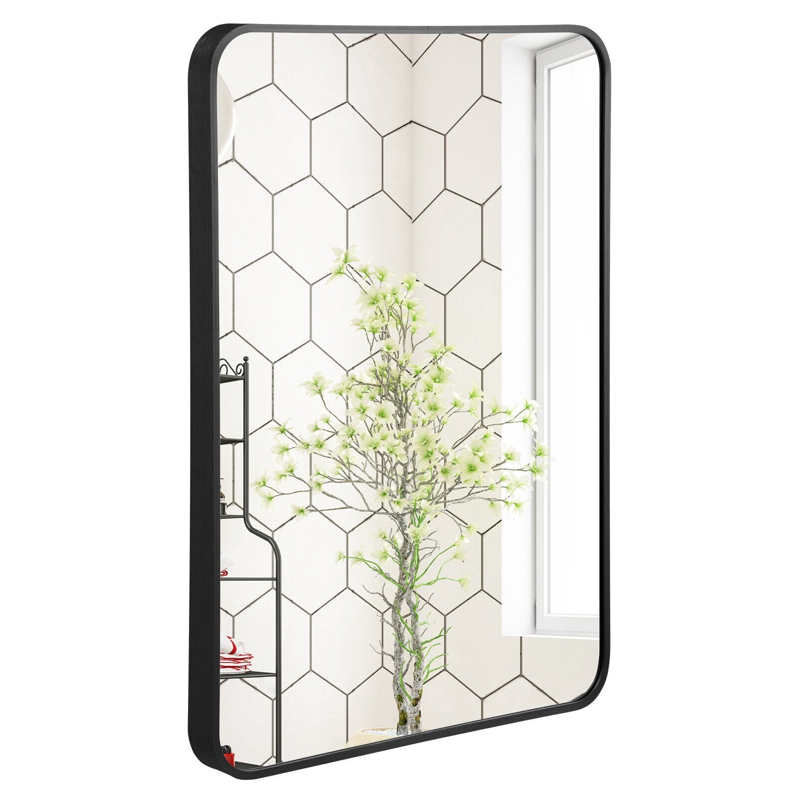 Metal Framed Bathroom Mirror with Rounded Corners, Black at Gallery Canada