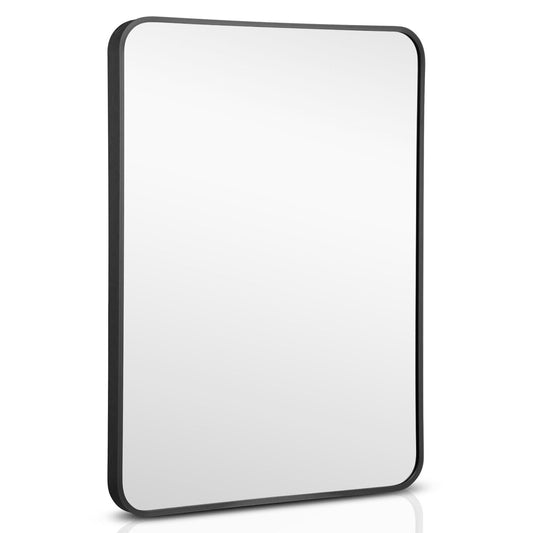 Metal Framed Bathroom Mirror with Rounded Corners, Black