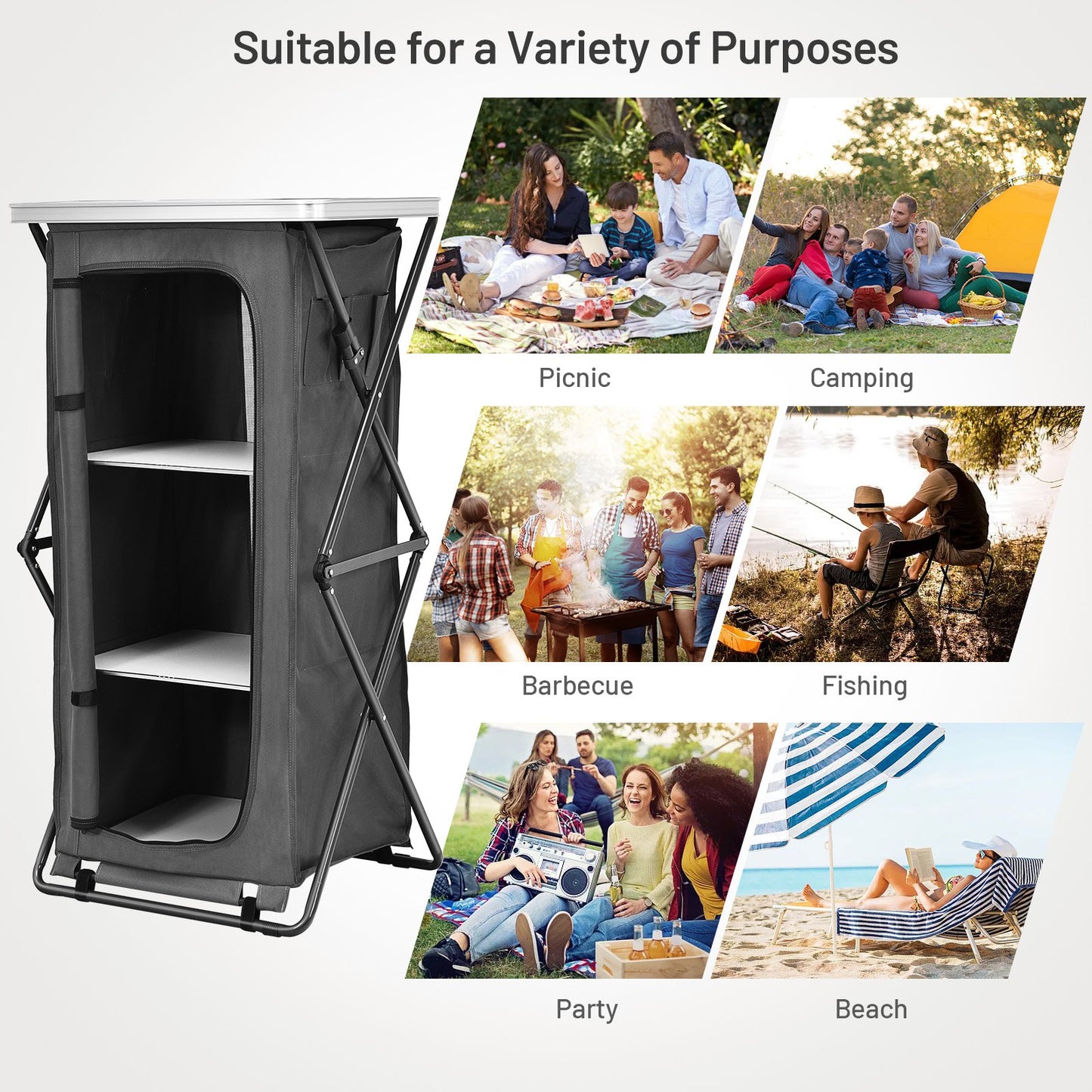 Folding Pop-Up Cupboard Compact Camping Storage Cabinet with Bag-L, Gray at Gallery Canada
