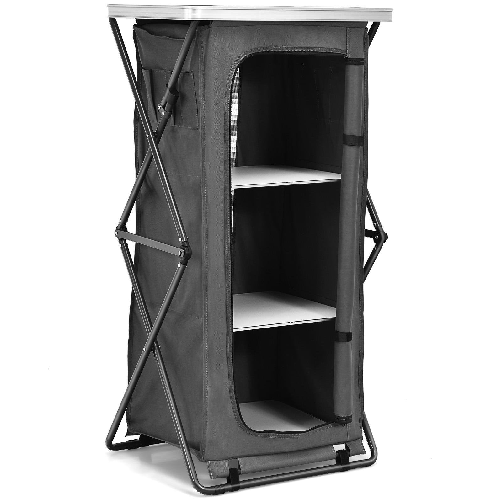 Folding Pop-Up Cupboard Compact Camping Storage Cabinet with Bag-L, Gray at Gallery Canada