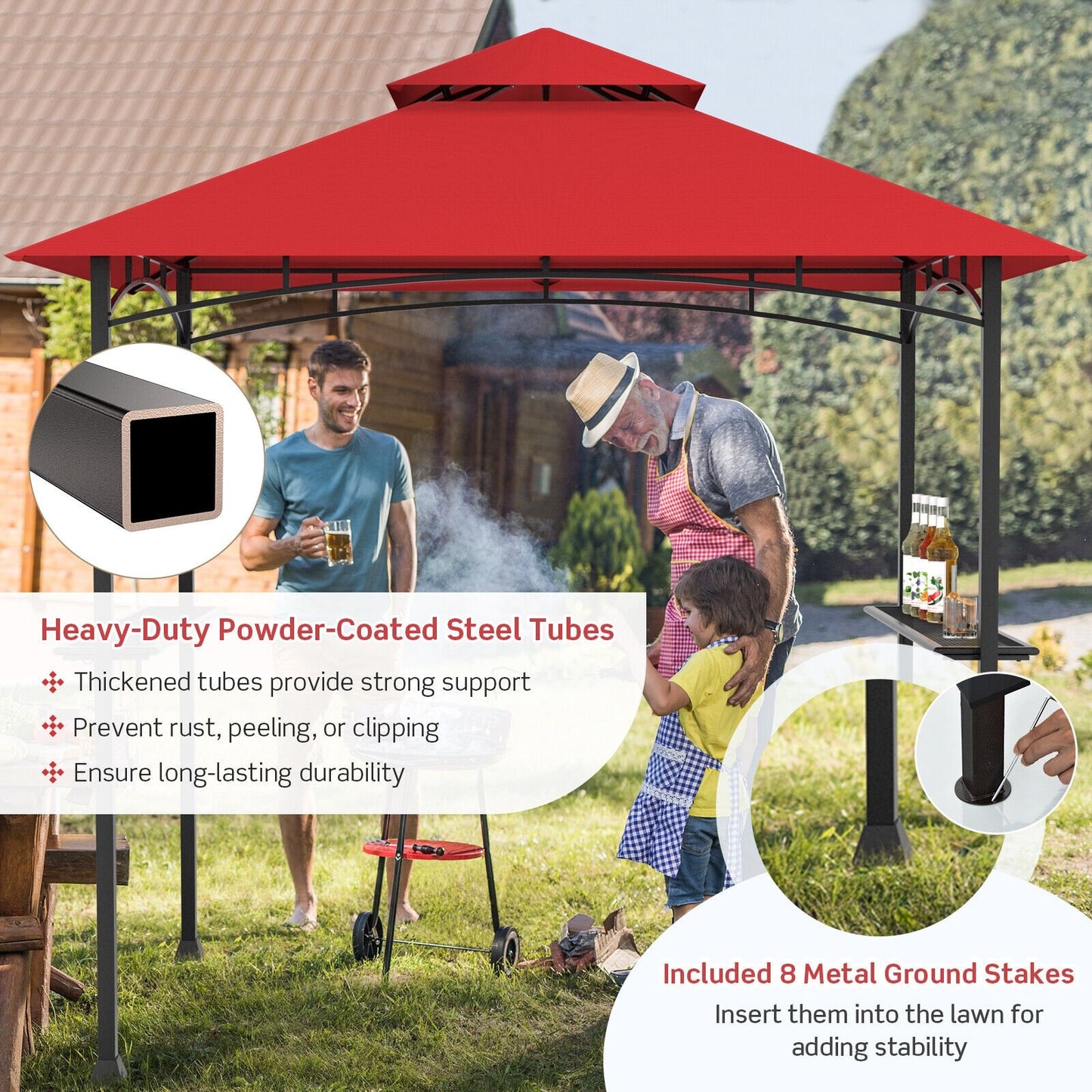 8 x 5 Feet Outdoor Barbecue Grill Gazebo Canopy Tent BBQ Shelter, Dark Red at Gallery Canada
