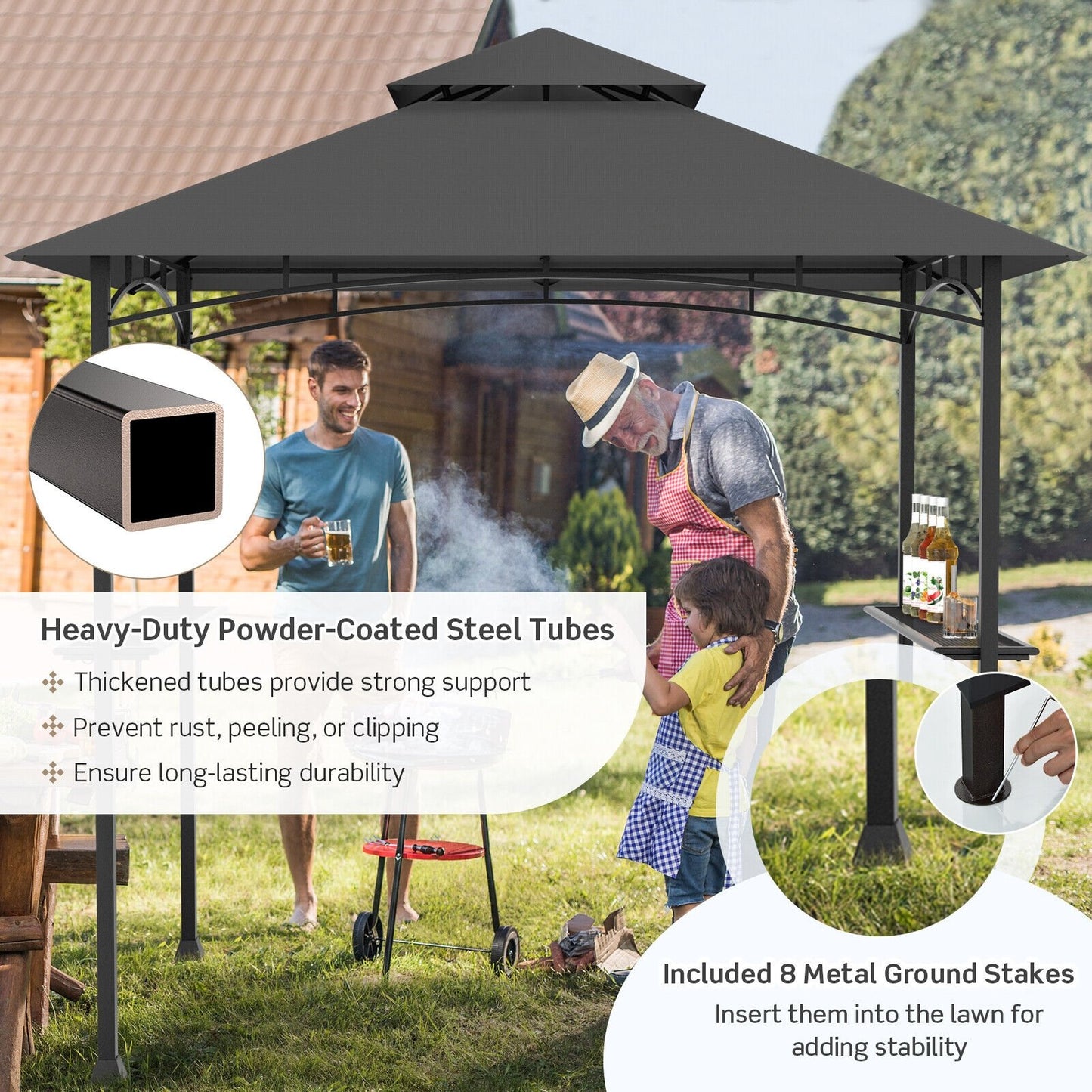 8 x 5 Feet Outdoor Barbecue Grill Gazebo Canopy Tent BBQ Shelter, Dark Gray at Gallery Canada