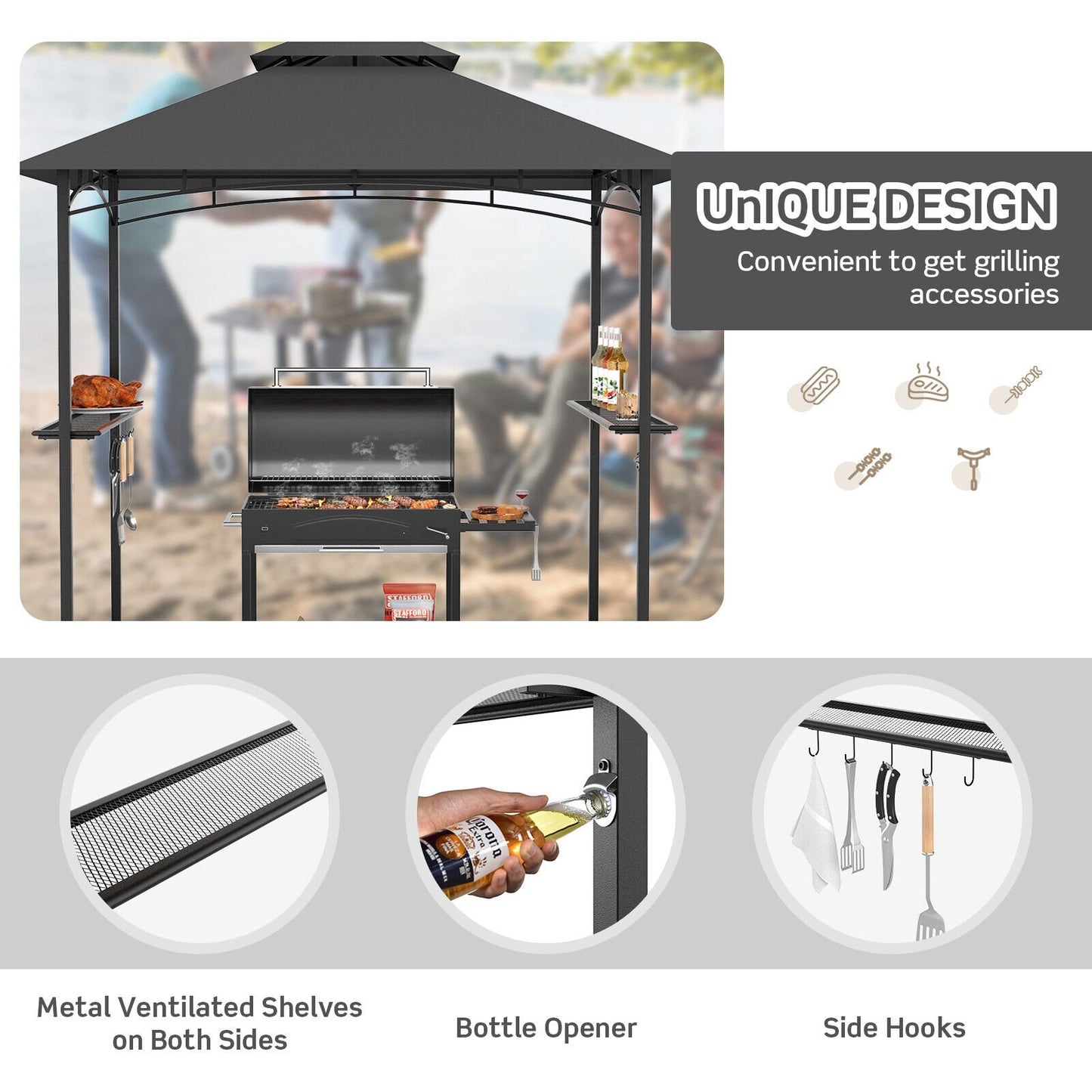 8 x 5 Feet Outdoor Barbecue Grill Gazebo Canopy Tent BBQ Shelter, Dark Gray at Gallery Canada