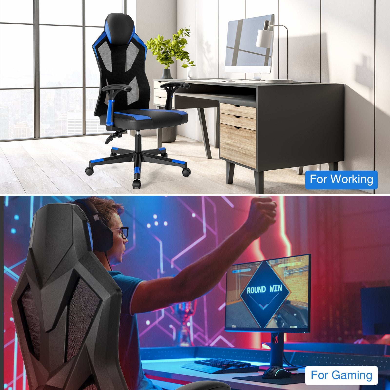 Gaming Chair with Adjustable Mesh Back, Blue at Gallery Canada