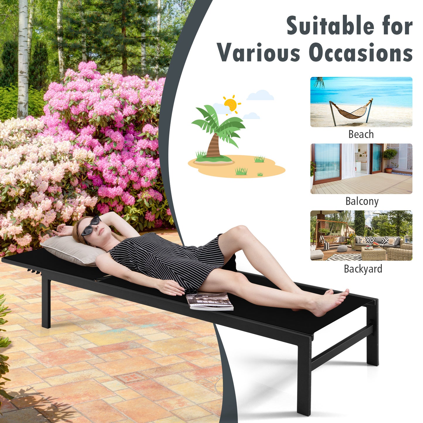 6-Position Chaise Lounge Chairs with Rustproof Aluminium Frame, Black Outdoor Chaise Lounges at Gallery Canada