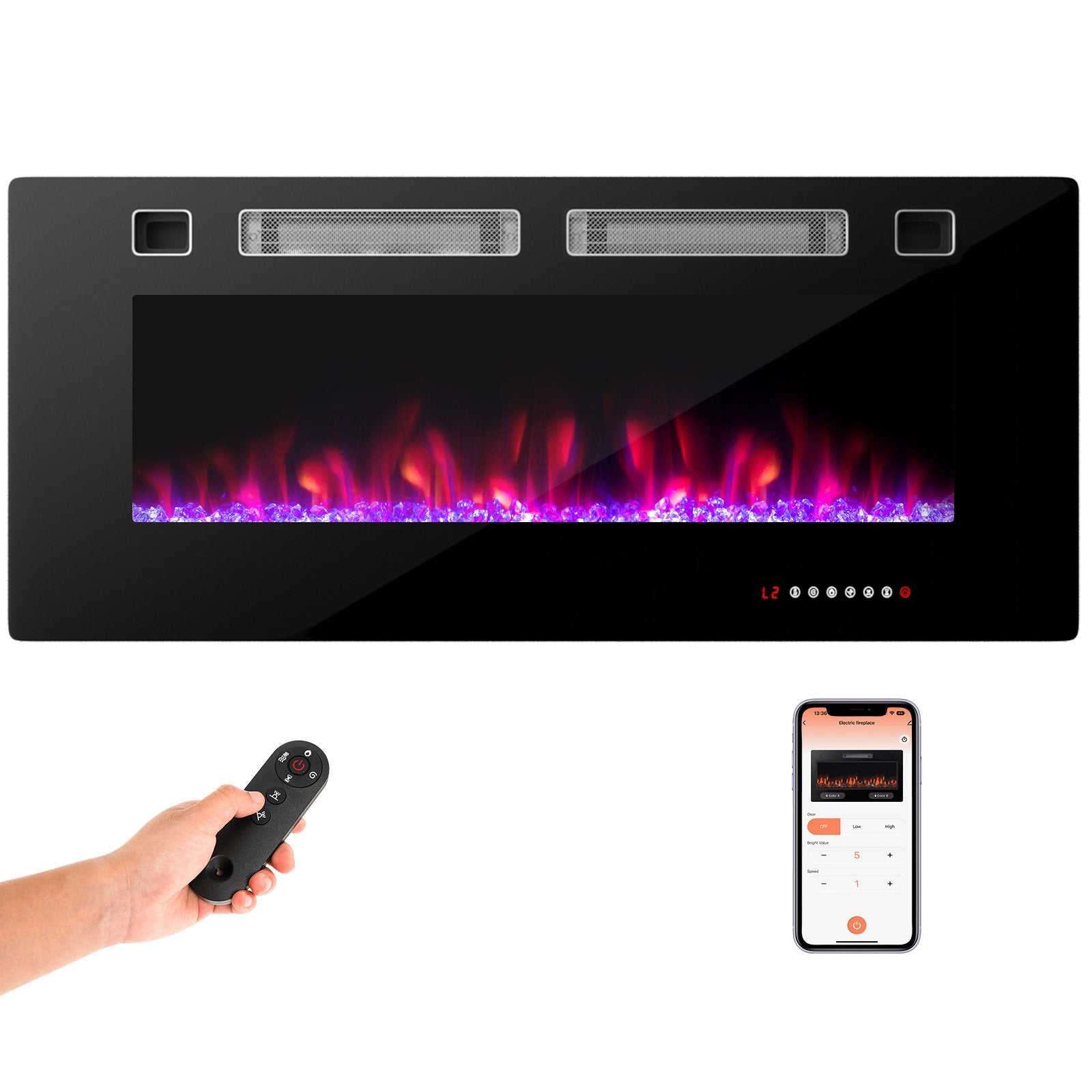 42 Inch Ultra-Thin Electric Fireplace with Decorative Crystals and Smart APP Control-42 inch, Black at Gallery Canada