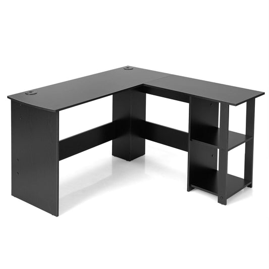 L Shaped Computer Desk Corner Writing Workstation with Storage Shelves, Black at Gallery Canada