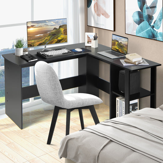 L Shaped Computer Desk With Storage Shelves, Black L-Shaped Desks Black at Gallery Canada