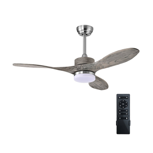 48 Inch Wood Ceiling Fan with LED Lights and 6 Speed Levels, Silver