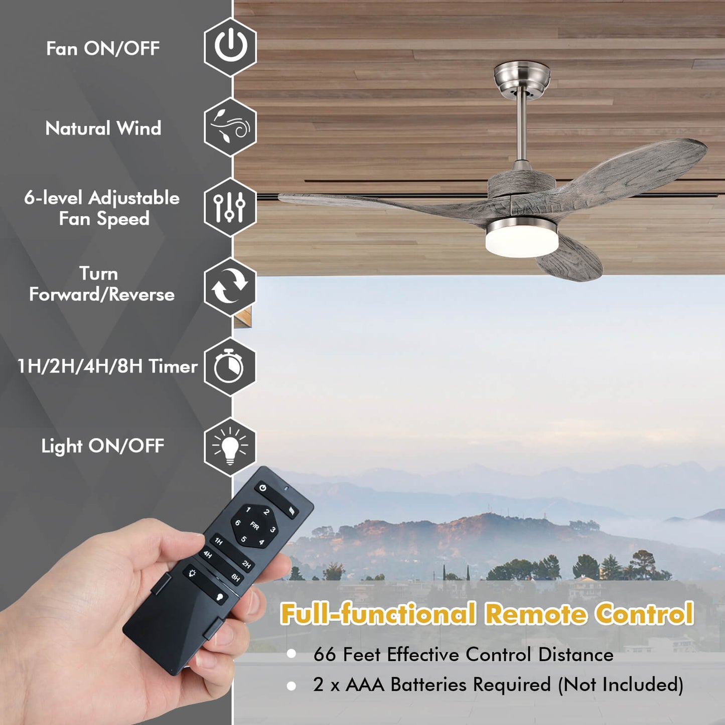48 Inch Wood Ceiling Fan With LED Lights, 6 Speed, Silver Ceiling Fans at Gallery Canada