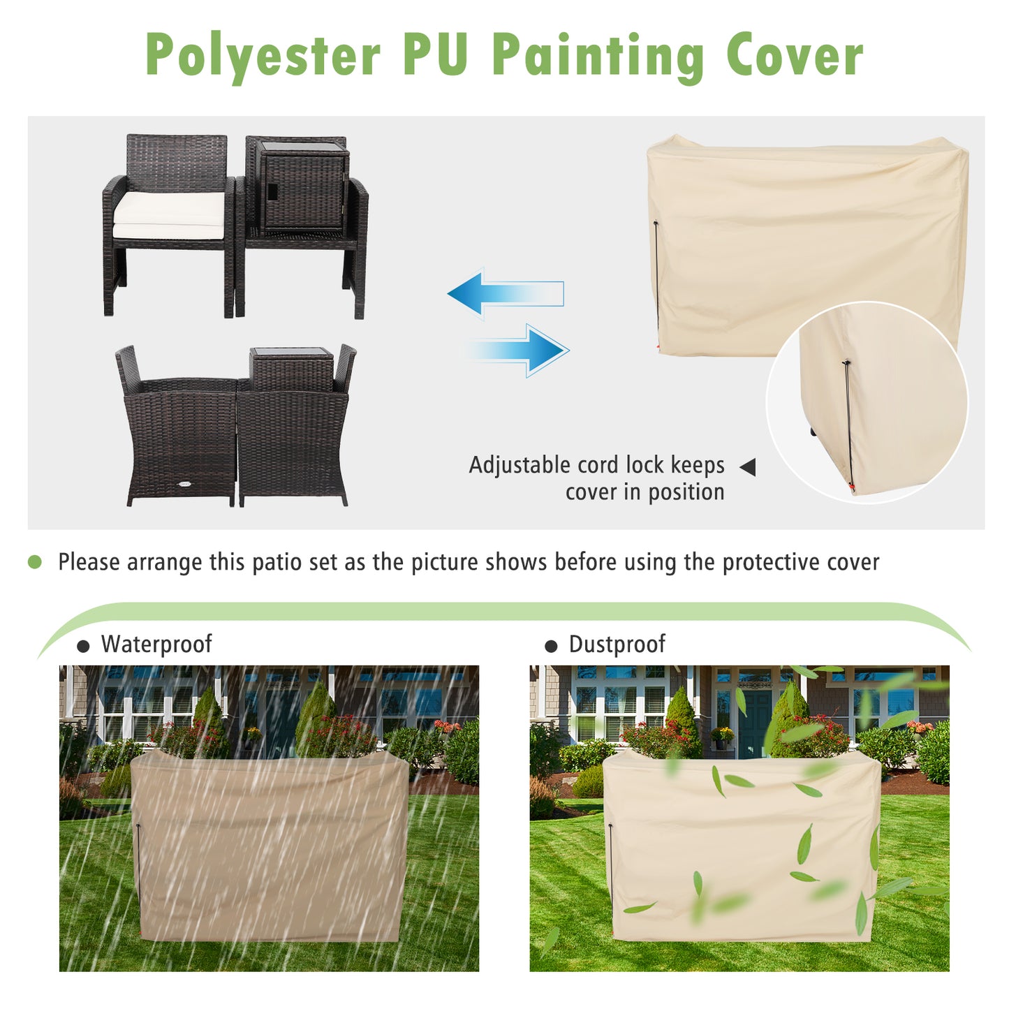 3-Piece Patio Wicker Furniture Set, Storage Table, Protective Cover, Off White Patio Conversation Sets at Gallery Canada