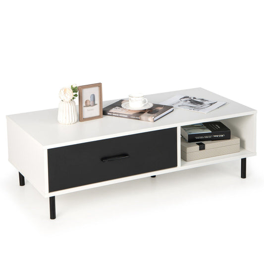 Modern 2-Tier Coffee Table Accent Cocktail Table with Storage, Black & White