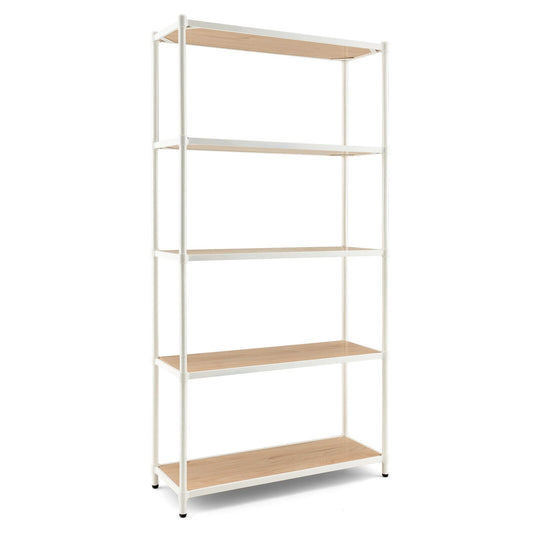 5 Tiers 61 Inch Multi-use Bookshelf with Metal Frame, White