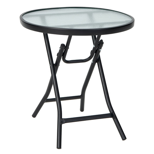Patio Side Table with Tempered Glass Tabletop, Black