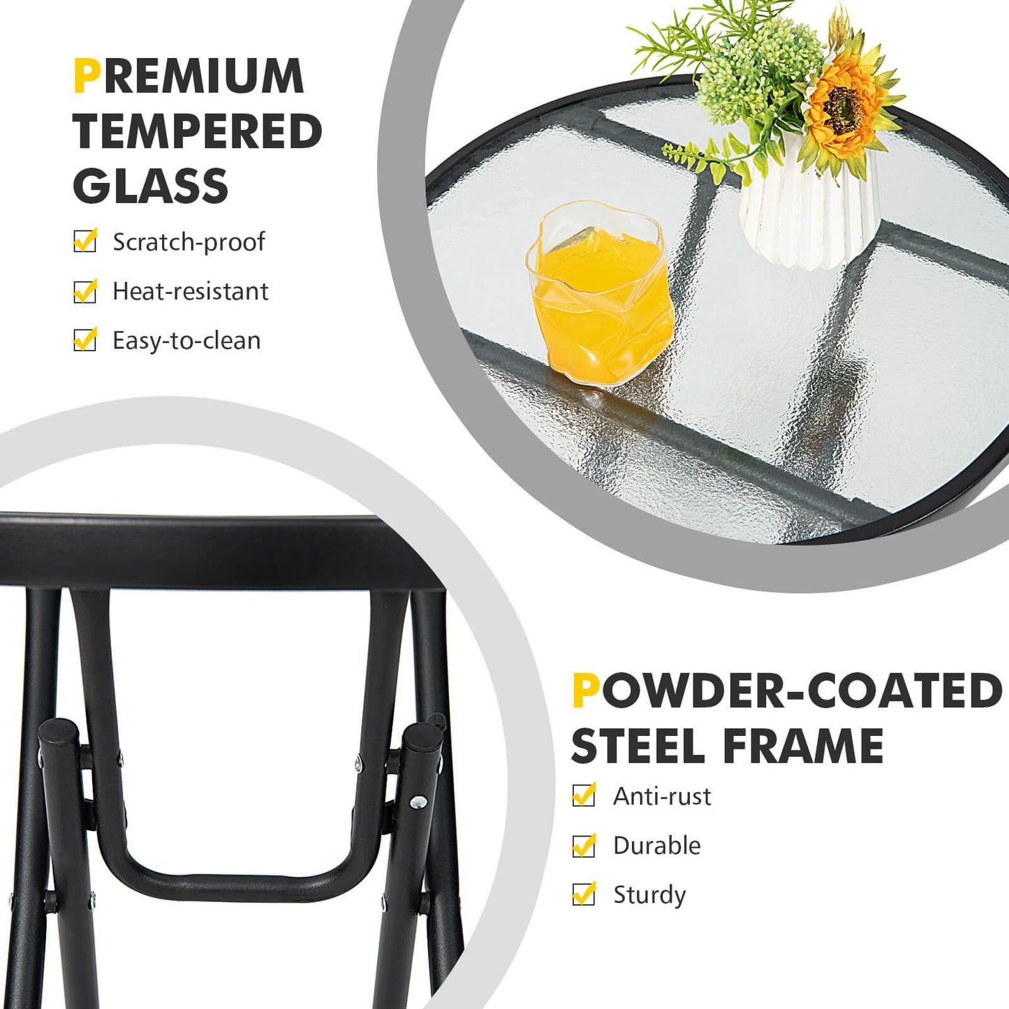 Patio Side Table with Tempered Glass Tabletop, Black at Gallery Canada
