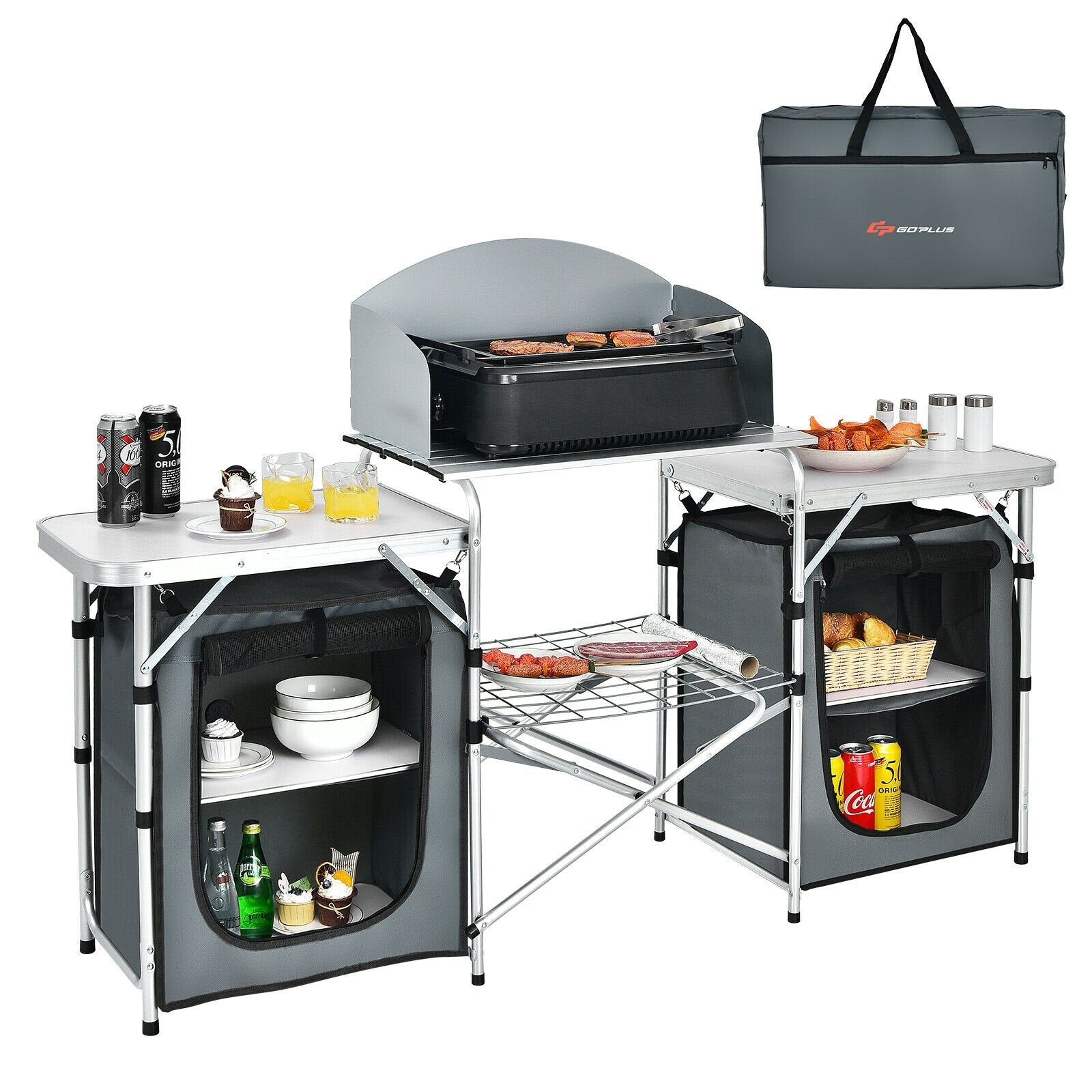 Folding Camping Table with Storage Organizer, Gray at Gallery Canada