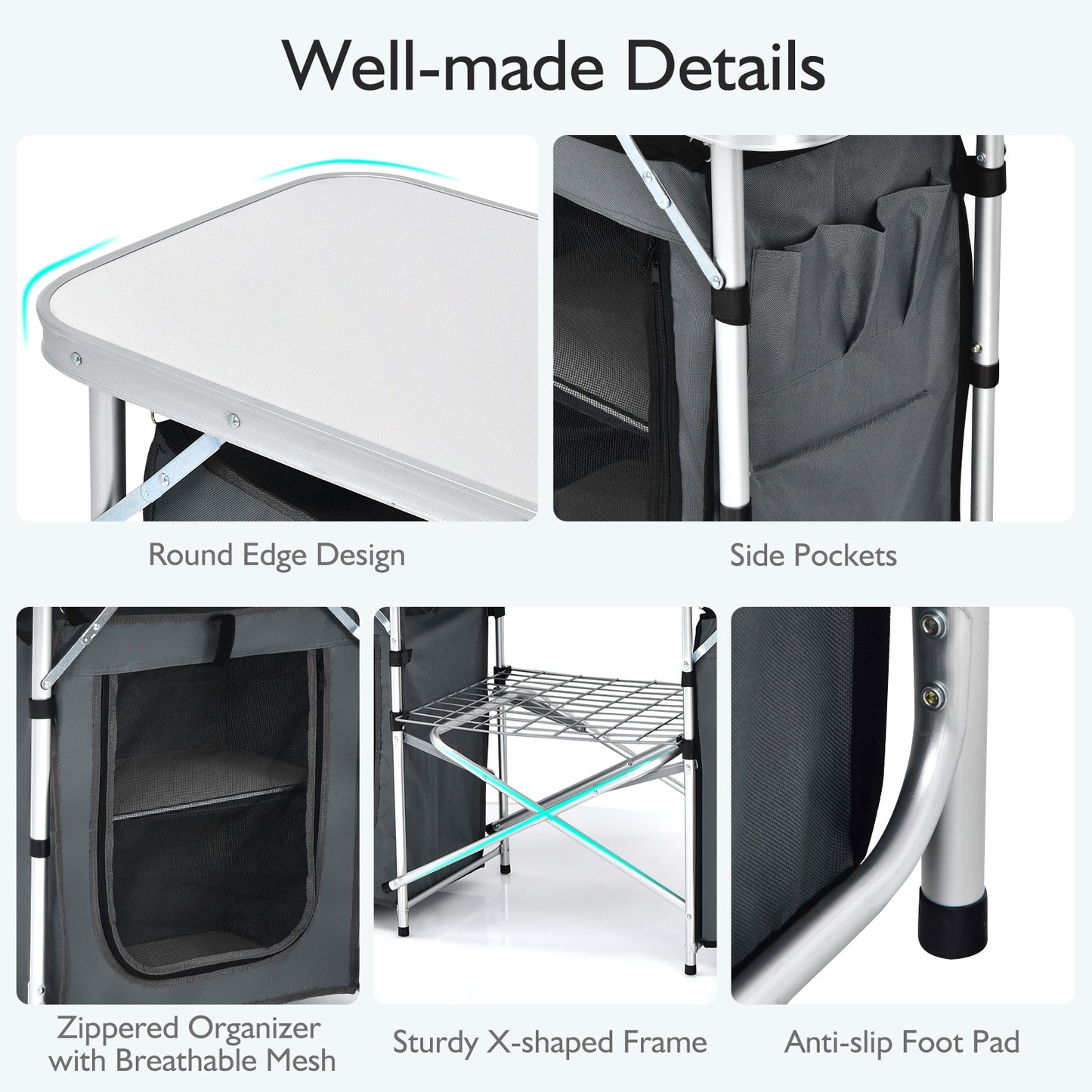 Folding Camping Table With Storage Organizer, Gray Camping Furniture at Gallery Canada