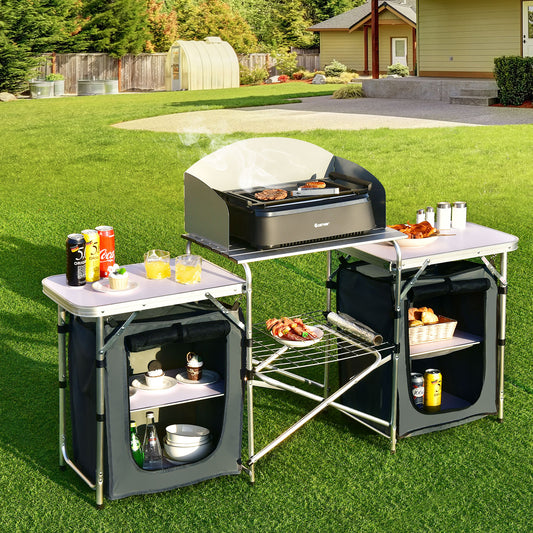 Folding Camping Table With Storage Organizer, Gray Camping Furniture Gray at Gallery Canada
