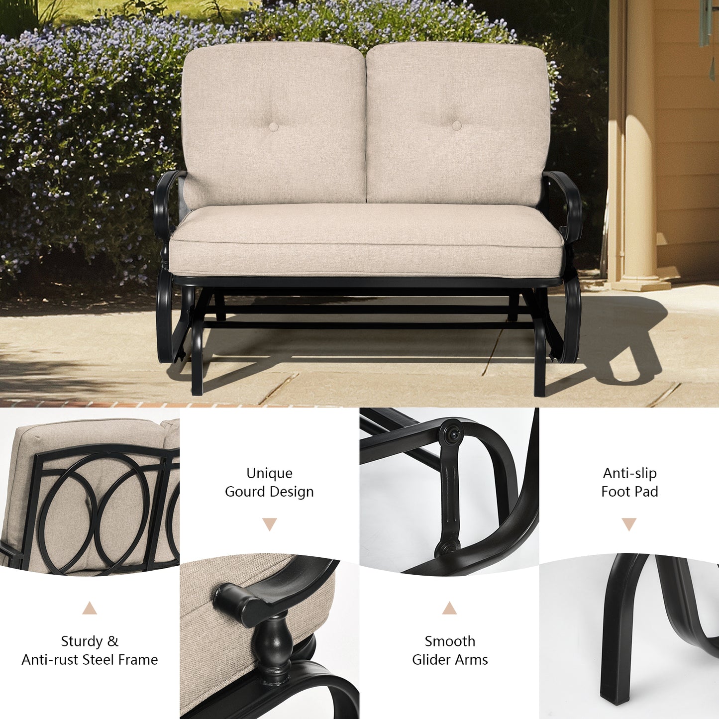Outdoor Swing Glider Chair, 2 Seats, With Cushions, Beige Patio Rocking Chairs & Gliders at Gallery Canada