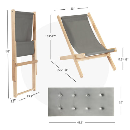 3-Position Adjustable and Foldable Wood Beach Sling Chair with Free Cushion, Gray at Gallery Canada