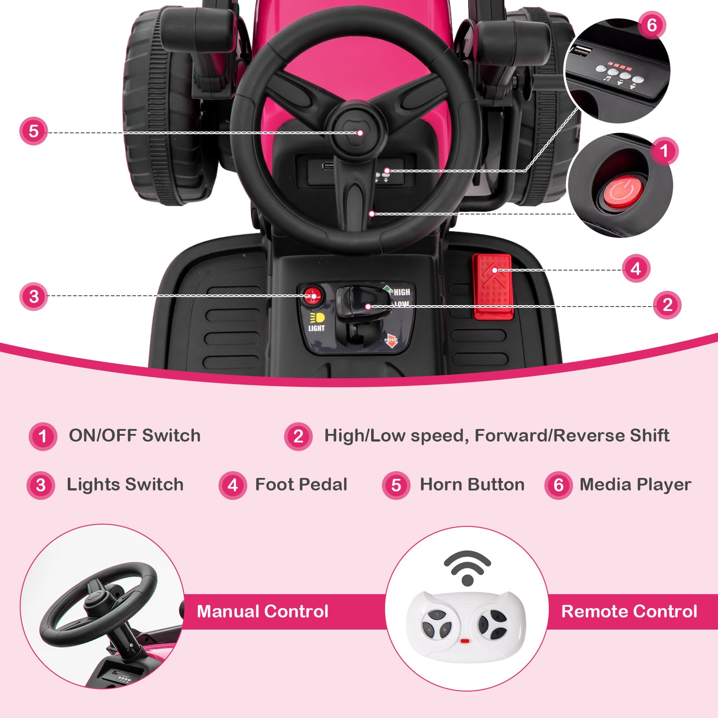 12V Kids Ride On Excavator, Adjustable Arm And Bucket, Pink Powered Ride On Toys at Gallery Canada