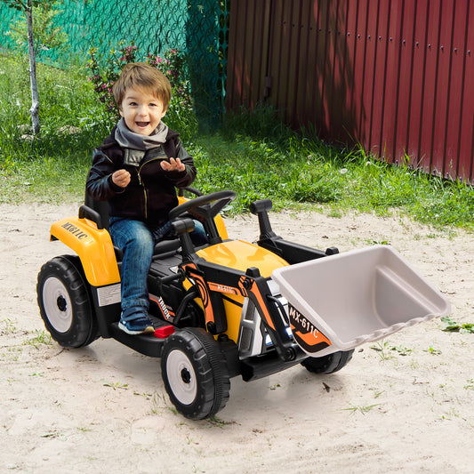 Kids Ride On Excavator, 12V Battery Powered, Adjustable Arm And Bucket, Yellow Powered Ride On Toys Yellow at Gallery Canada