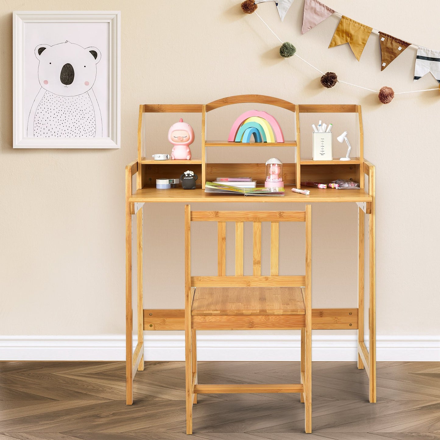 Bamboo Kids Study Desk and Chair Set with Bookshelf, Natural at Gallery Canada