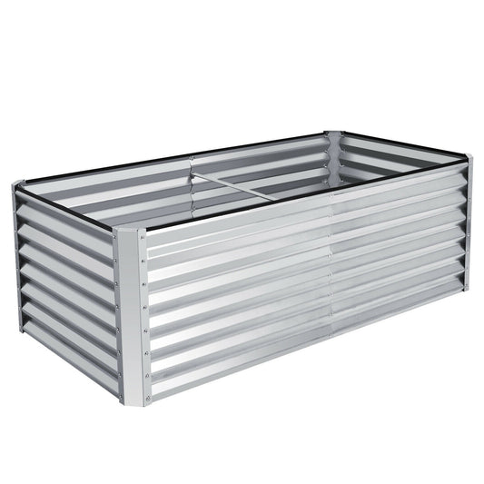 6 x 3 x 2 Feet Rustproof Metal Planter Box with Ground Stakes for Plants, Silver at Gallery Canada