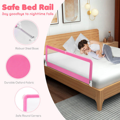 59 Inch Extra Long Folding Breathable Baby Children Toddlers Bed Rail Guard with Safety Strap, Pink