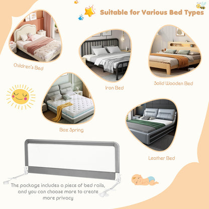 59 Inch Extra Long Folding Breathable Baby Children Toddlers Bed Rail Guard with Safety Strap, Gray