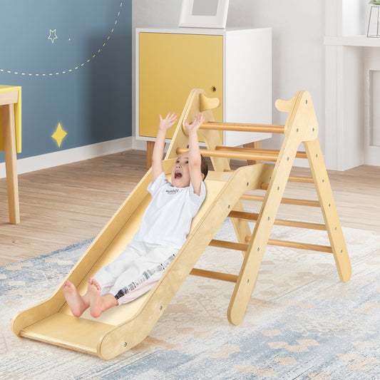 Wooden Triangle Climber Set, Adjustable Slide, Natural Climbers & Slides Natural at Gallery Canada