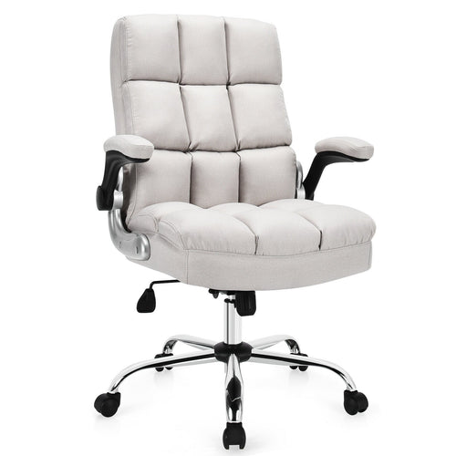 Adjustable Swivel Office Chair with High Back and Flip-up Arm for Home and Office, Beige