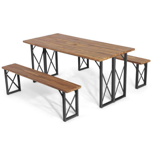 6-Person Outdoor Patio Dining Table Set with 2 Inch Umbrella Hole, Natural Picnic Tables Natural at Gallery Canada