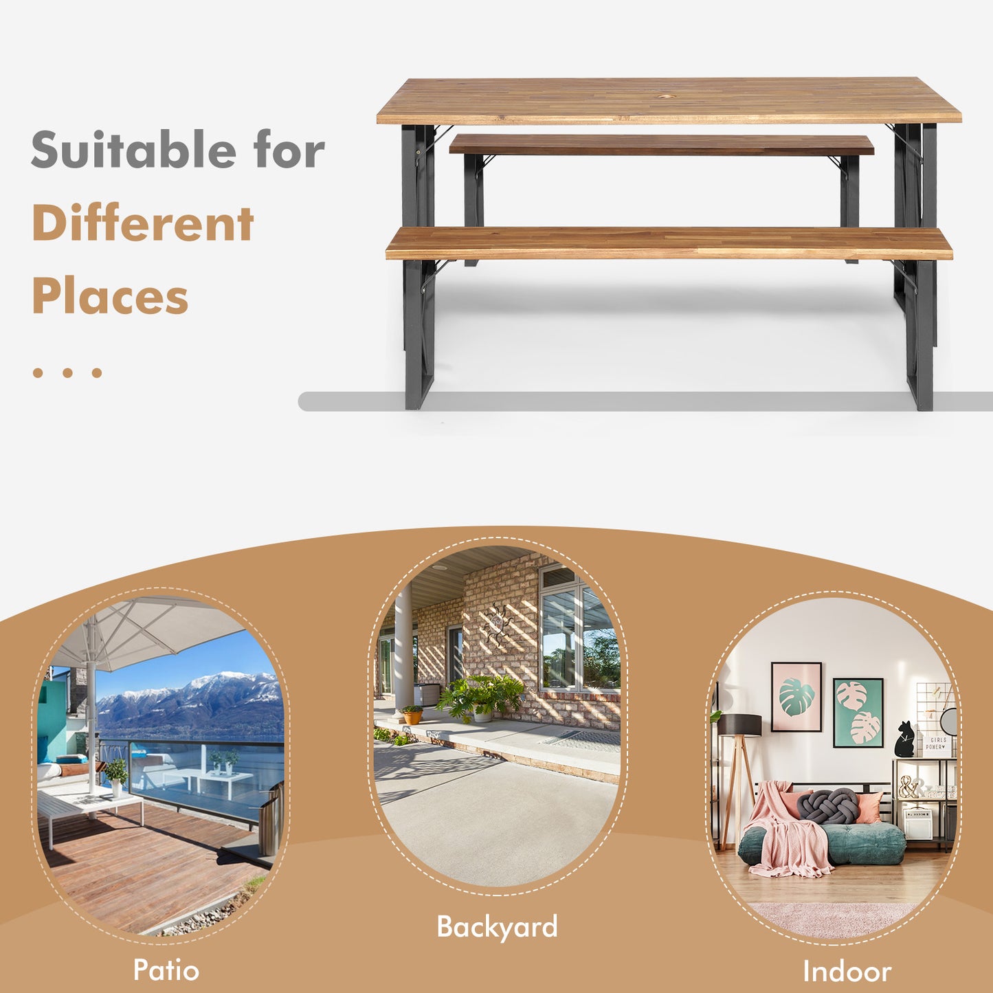 6-Person Outdoor Patio Dining Table Set, 2 Inch Umbrella Hole, Natural Picnic Tables at Gallery Canada