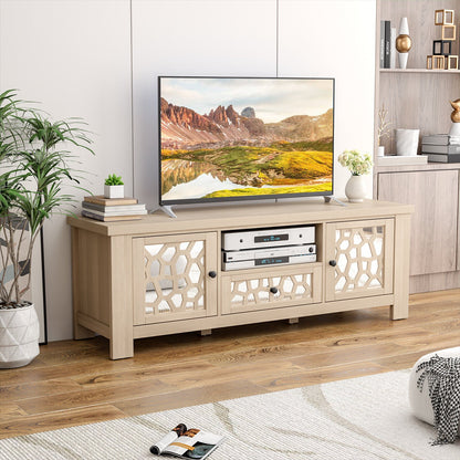 55 Inch Retro TV Stand Media Entertainment Center with Mirror Doors and Drawer, Natural at Gallery Canada