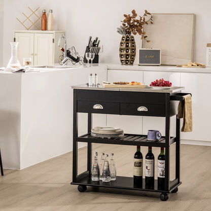 Rolling Kitchen Island Trolley Cart with Drawers, Black