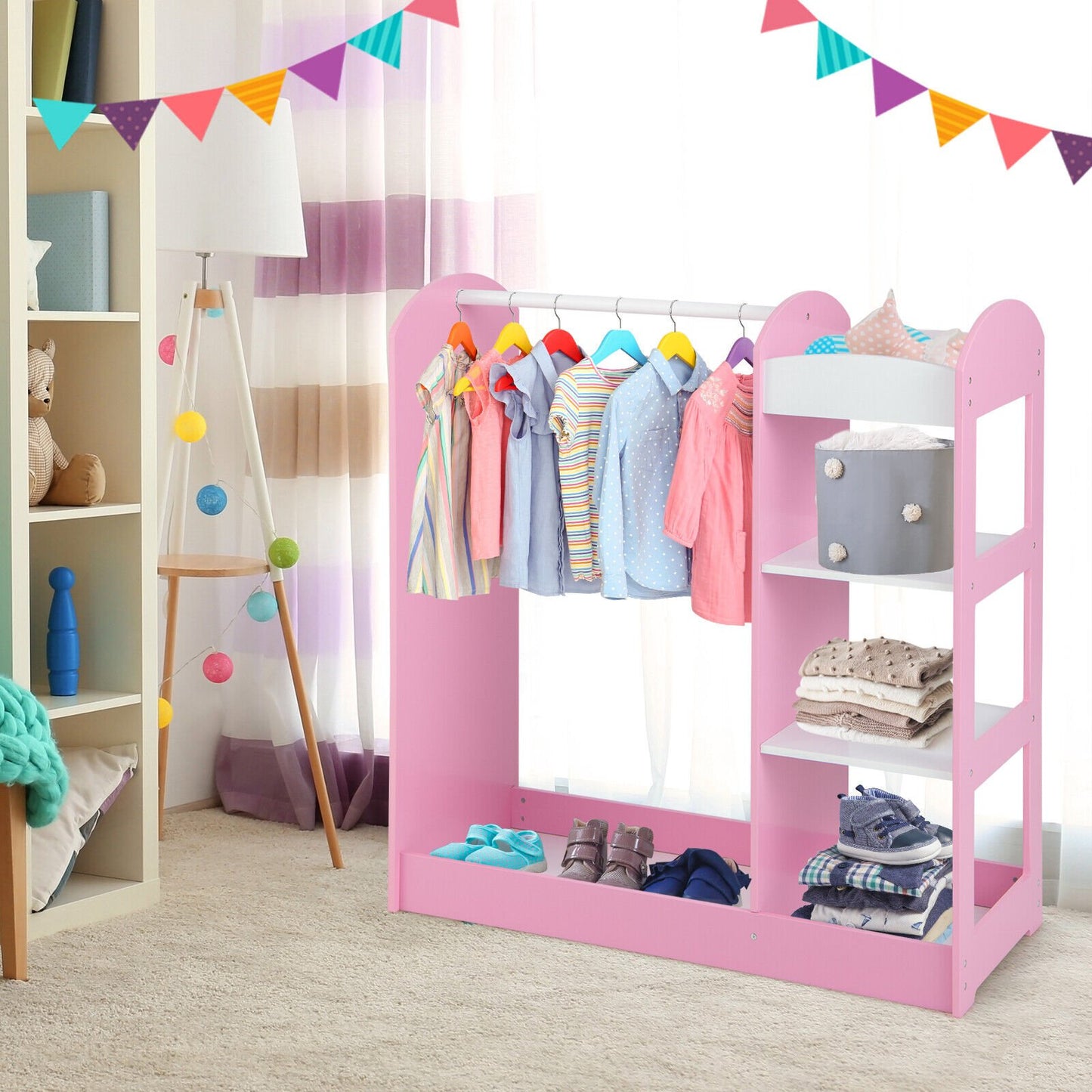 Kids Dress Up Storage with Mirror, Pink