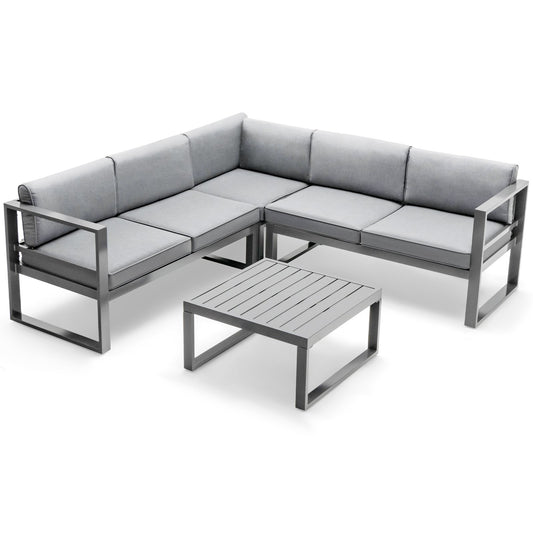 4 Pieces Aluminum Patio Furniture Set with Thick Seat and Back Cushions, Gray