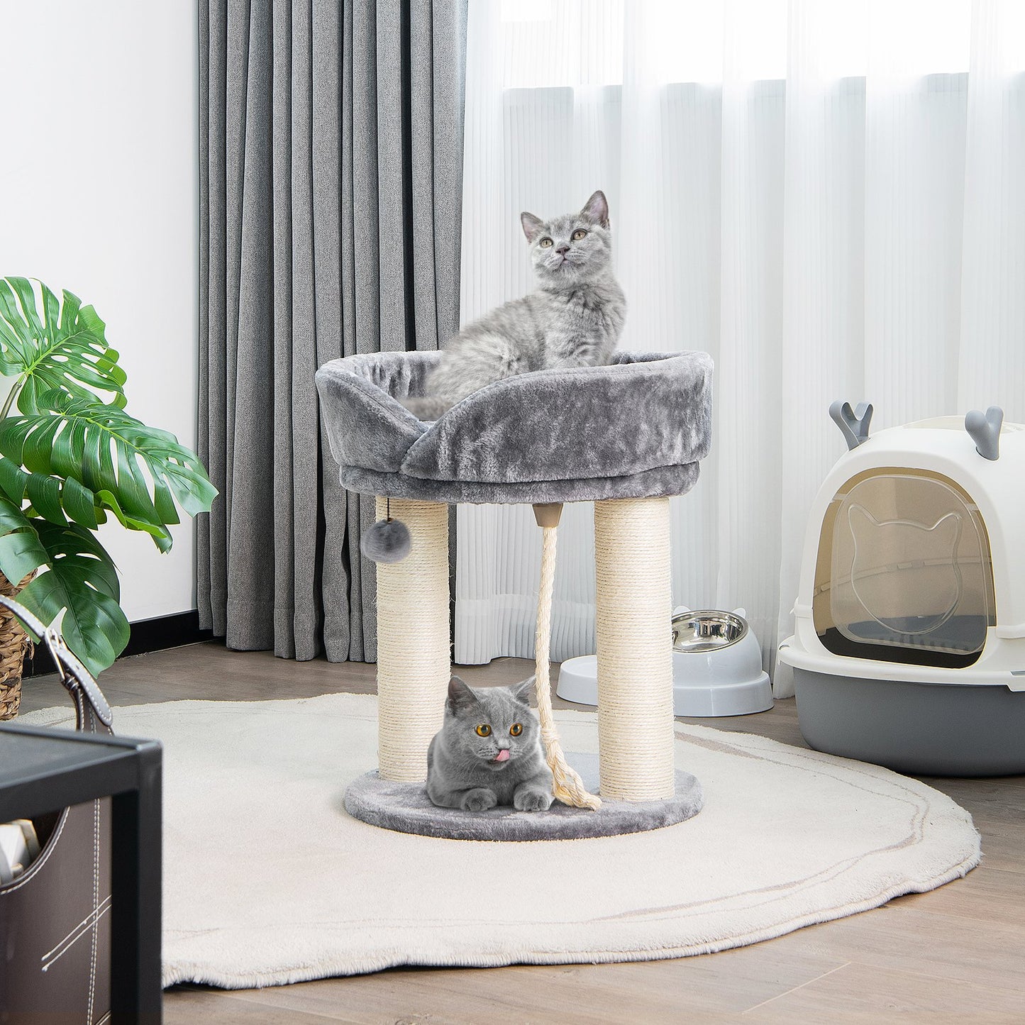 Cat Climbing Tree with Plush Perchs and Scratching Post, Gray