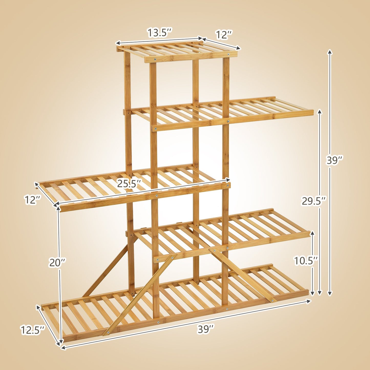 5-tier 10 Potted Bamboo Plant Stand, Natural