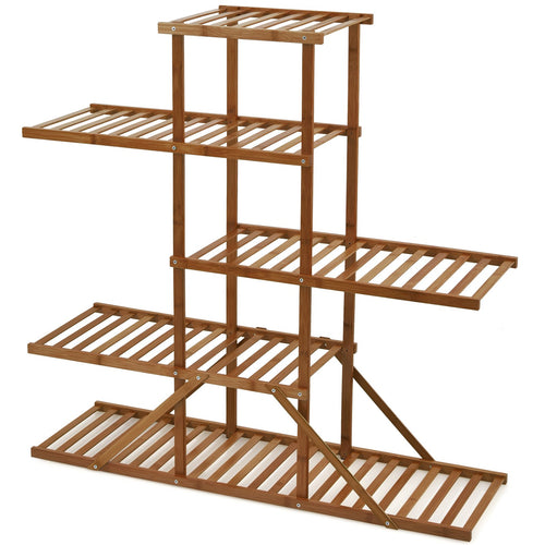 5-tier 10 Potted Bamboo Plant Stand, Brown