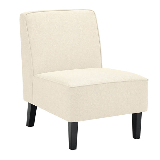 Modern Armless Accent Chair with Rubber Wood Legs, Beige