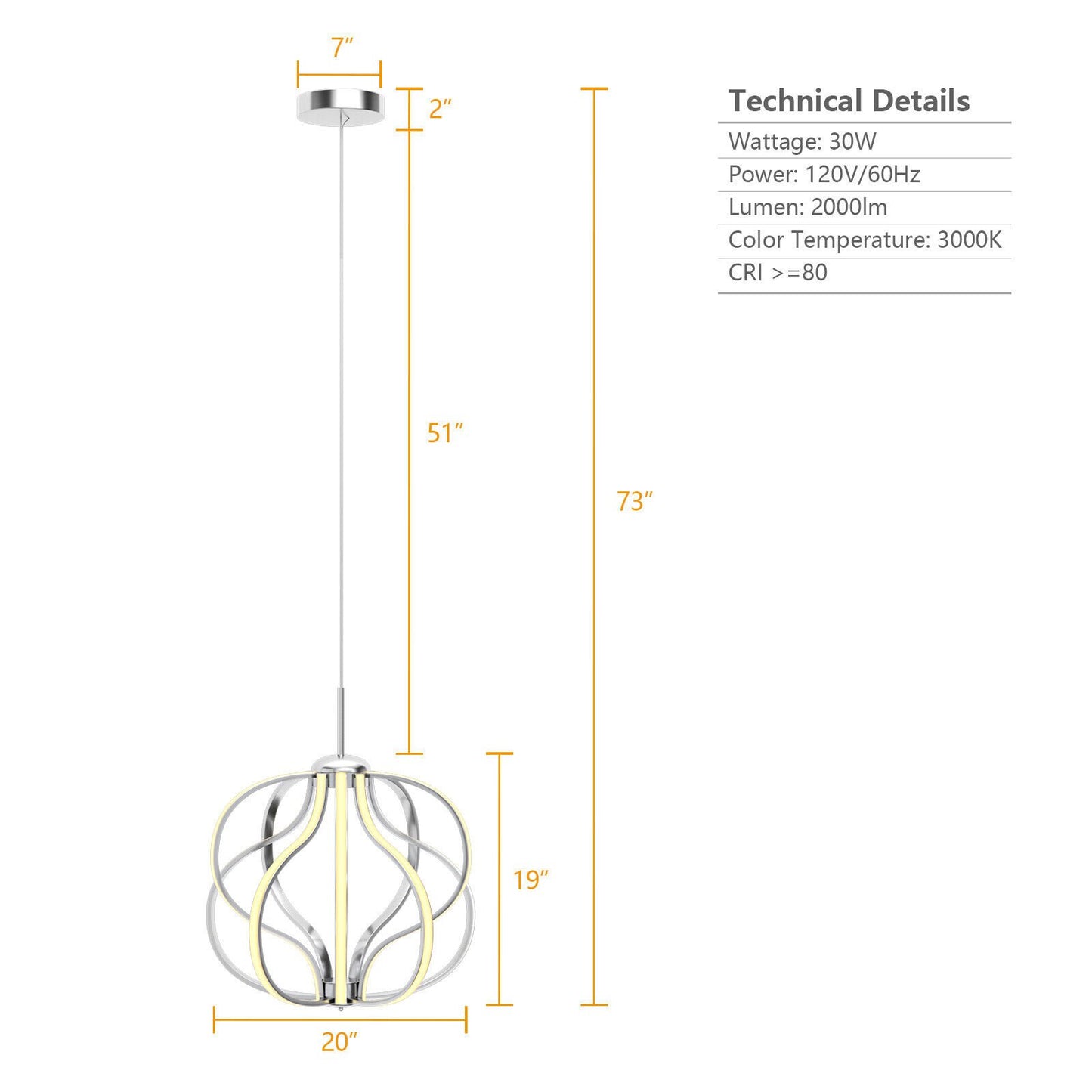 Modern Dimmable Warm White LED Chandelier, Silver